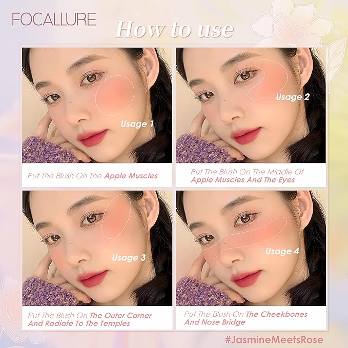 FOCALLURE Powder Palette Blush, Matte Mineral Blush Powder, Bright Shimmer Face Blush Makeup, Contour and Highlight Blush Palette, Highly Pigmented, Long Lasting, Waterproof, Blendable, #301