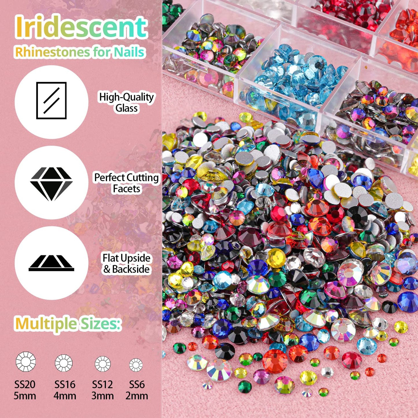Colorful Flatback Face Gems and Beige AB Pearls for Makeup with Quick Dry Glue, Half Round Pearls Nail Art Rhinestones Glass Crystal Beads for Make-up Deco with Pickup Pencil + Tweezer
