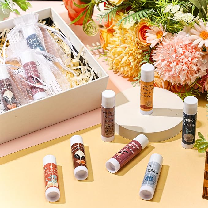 Mental Health Awareness Gifts Lip Balm Bulk Inspirational Lip Balm with Positive Daily Affirmation Cards Self Care Gifts Gifts for Women Men Stress Relief Family Reunion Favor(10 Sets)
