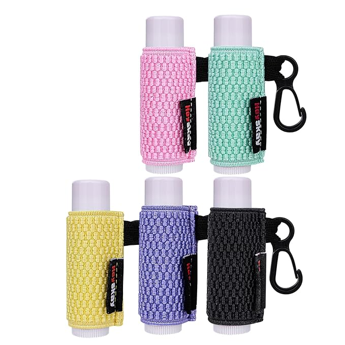 5PCS Lip Balm Holder Keychain Lipstick Sleeves Keychain Lip Gloss Holder Chapstick Elastic Sleeves(Yellow/Purple/Pink/Aqua/Black)