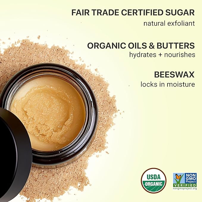 Organic Lip Scrub Mint - Lip Scrubs Exfoliator & Moisturizer, Lip Exfoliator Scrub, Sugar Lip Scrubs, Lip Sugar Scrub, Lip Care Products for Chapped Lips, Lip Scrubber, Lip Moisturizer for Dry Lips