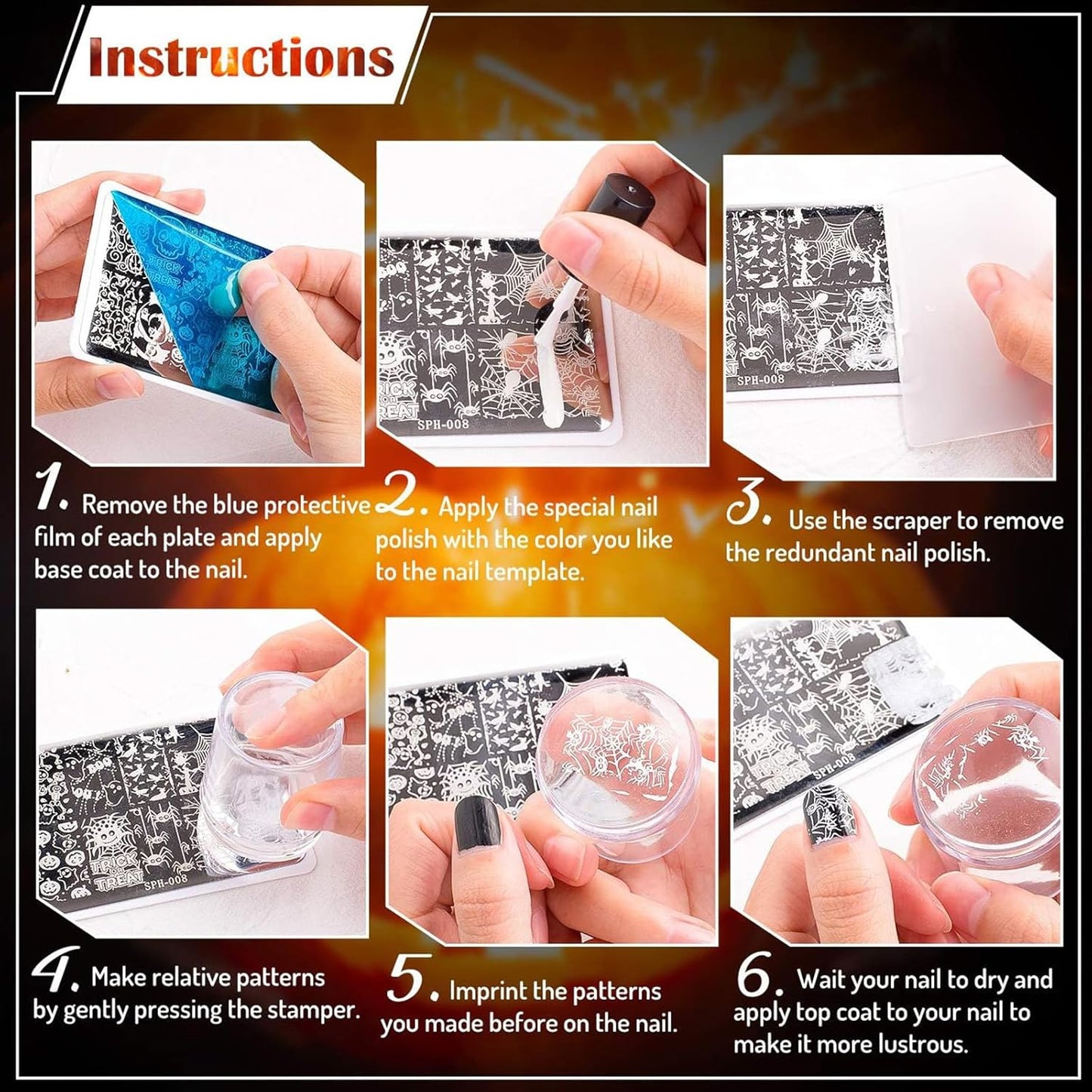 Whaline 6Pcs Fall Nail Plates Stamping Set Pumpkin Leaves Stamp Templates Nail Art Plates for Autumn Harvest Thanksgiving DIY Print Manicure Salon Design