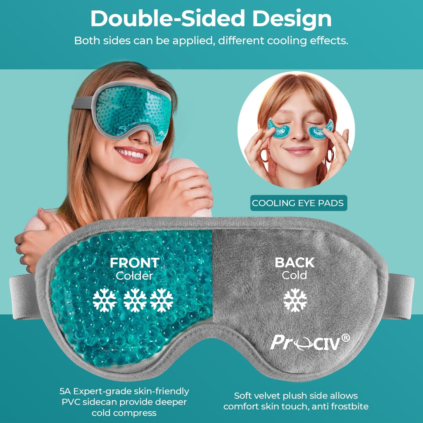 Cooling Eye Mask Ice Face Mask - Gel Beads Hot Cold Compress Reusable Ice Face Eye Mask, Under Eye Patches & Ice Pack Set, Cold Eye Mask for Sleeping Dark Circles Puffiness Dry Eye Headache (Blue)