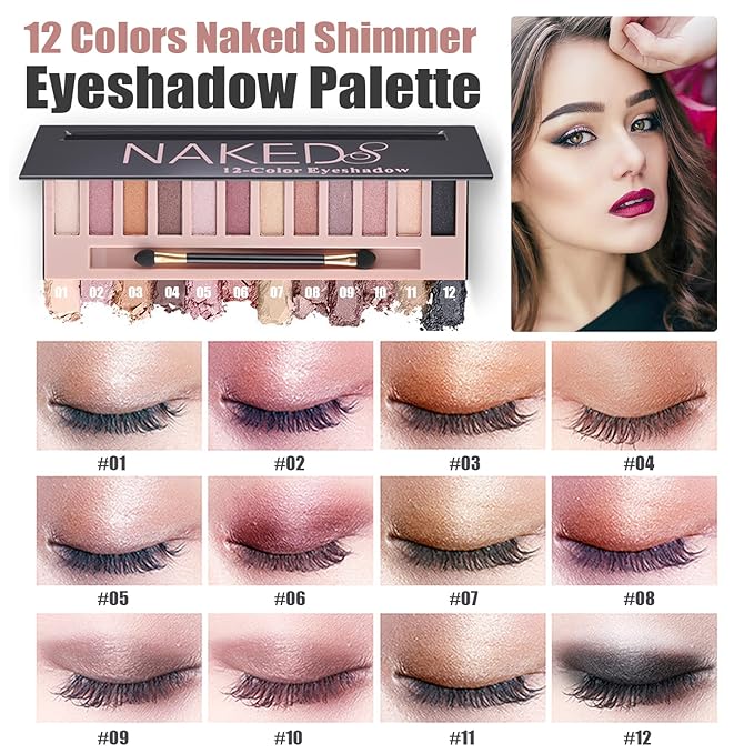 All in One Makeup Kit for Women Full Kit, Includes 12 Colors Naked Eyeshadow,Liquid Foundation, Lipstick Set, Mascara, Makeup Brush, Makeup Sponge, Eyebrow Powder, Eyebrow Soap, Eyeliner Stamp(#104)
