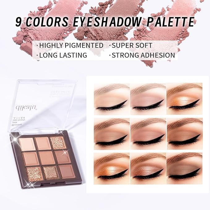 Makeup Set Kit for Women Girls Teens, Makeup Present Set, Includes 9 Color Eyeshadow, Counter Stick, Foundation, Eyebrow Pencil, Eyeliner, Mascara, Lip Gloss, 5Pcs Brushes, Sponge