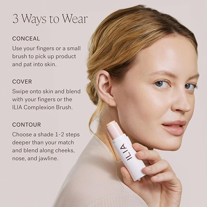 ILIA - Skin Rewind Complexion Stick - Foundation + Concealer + Skincare | Non-Toxic, Vegan, Cruelty-Free, Clean Makeup (38C - Jarrah, 0.35 oz | 10 g)