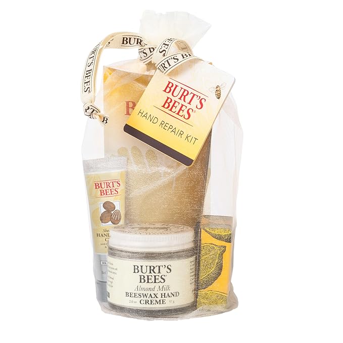 Burt's Bees Back to School Gifts Ideas, 3 Body Care College Dorm Products, Hand Repair Set - Almond and Milk Cream, Lemon Butter Cuticle Cream & Shea Butter Cream, with gloves
