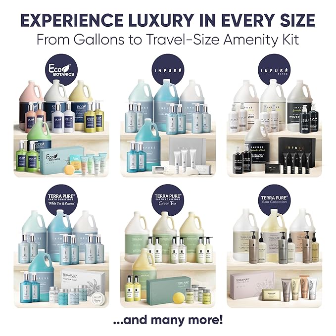 Terra Pure Spa Collection Amenity Kit | Hotel Toiletries | Bulk Set 0.85 oz Travel Size Shampoo,Conditioner, Lotion, Body Wash & Massage Bar for Guest Hospitality AirBnB/Vacation Rentals |1 set/ case