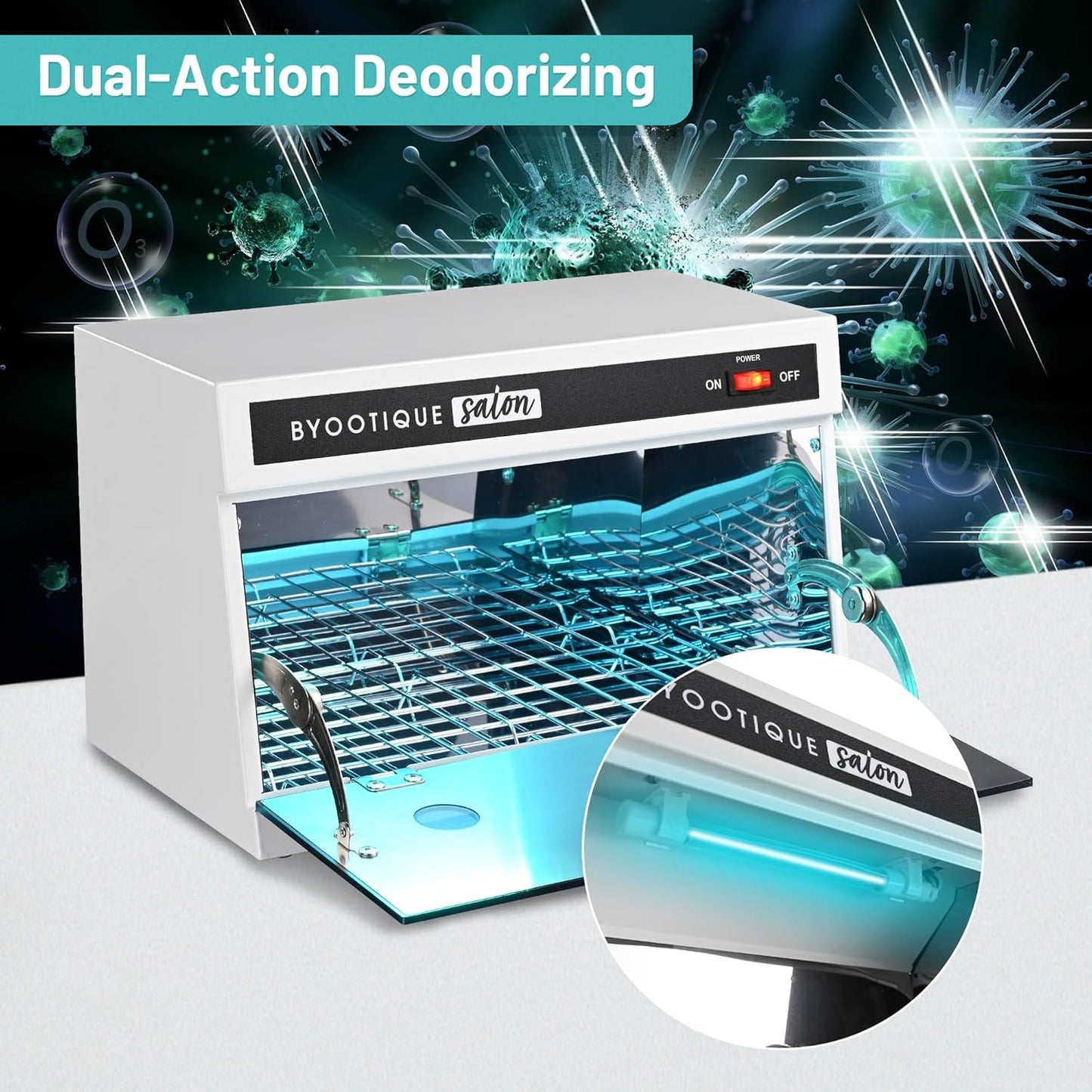 BYOOTIQUE 13L Nail Tool Cleaning Machine Cabinet 275nm Blue Light for Manicure Clippers Facial Skin Beauty Salon Barbershop Spa Equipment Home Metal Tools