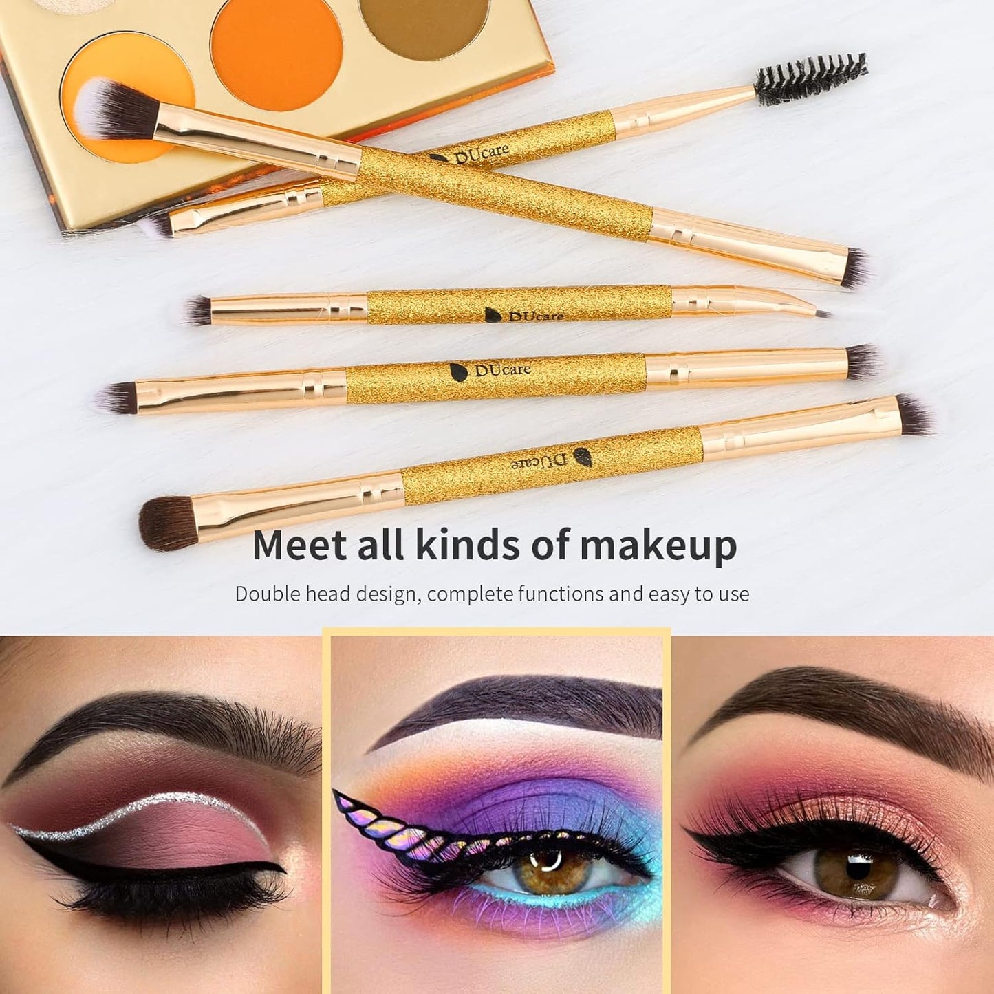DUcare Eyeshadow Brushes Set Duo End Eye Makeup Brushes Professional Eyeshadow Brush set 5Pcs Travel Concealer Eyebrow Eyelash Eye Liners Blending