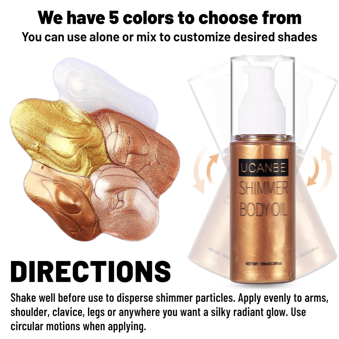 UCANBE Body Shimmer Oil - 100ml Moisturizing Glitter Oil, Waterproof Shimmering Luminizer Liquid Illuminator, Tinted Glow Bronzer (Bronze Gold)