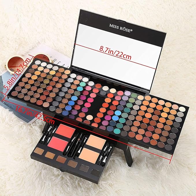 190 Colors Cosmetic Make up Piano Box Set,Combination with Eyeshadow /Facial Blusher /Eyebrow Powder /Eyeliner Pencil /Mirror,All-in-1 Makeup Gift Set (Color B)
