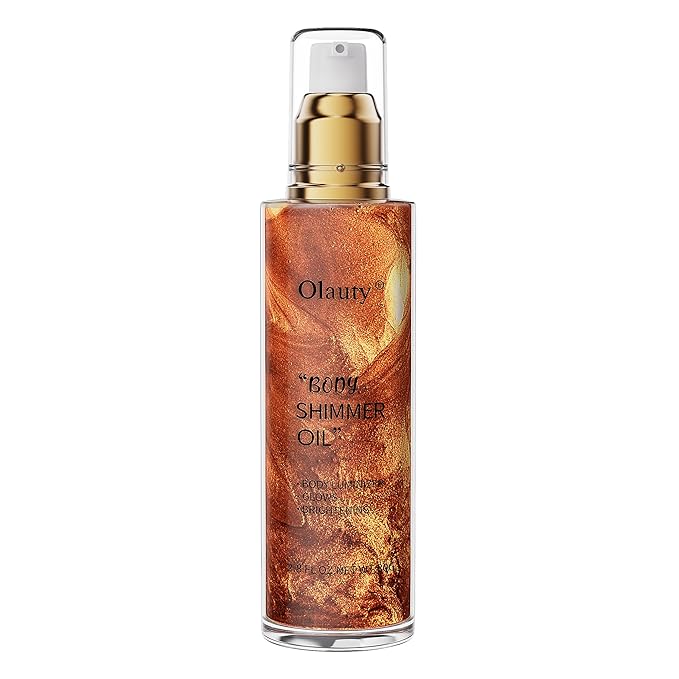 Shimmer Body Oil, Highlighter Makeup Smooth Glitter Glow Liquid Foundation for Face & Body,Liquid Illuminator Body Shimmer Lotion for Women (3# Bronze Gold)