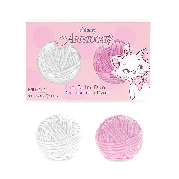 MAD BEAUTY Disney Marie Ball of Wool Lip Balm Duo Moisturize & Hydrate for Soft Fresh Lips, Great Gift, Adorable, Strawberry and Vanilla