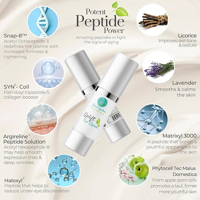 Revitalize Your Eyes: Uplift Anti-Aging Eye Cream for Dark Circles, Wrinkles & Puffiness Peptide Complex Haloxyl Lift Tighten Droopy Lids Argireline Matrixyl Pepha Tight .5 oz