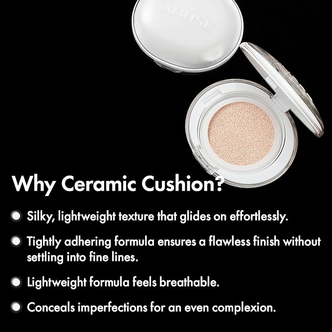 Amuse SEOUL Ceramic Skin Perfector Cushion Foundation 1.5 NATURAL | Long-lasting, Lightweight, Semi-matte, Flawless Coverage, Hypoallergenic, Vegan, Korean Beauty (15g / 0.52oz.) oz.)