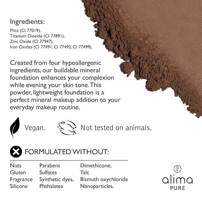 Alima Pure Matte Foundation Loose Mineral Powder Foundation Makeup, Loose Powder Makeup Oil Free Talc Free Powder, Natural Makeup Mineral Foundation Full Coverage Natural Foundation Powder .15 oz/4.5g