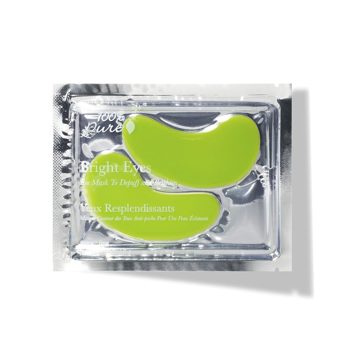 100% PURE Bright Eyes Masks Under Eye Skincare Wrinkle Smoothing Replenishment Diminish Dark Circles, Puffiness - Hydrating & Moisturizing Patches For Tired Eyes & Morning Bags - Vegan - 1 Pack