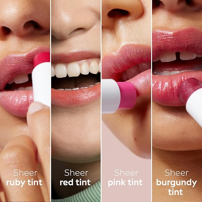 NIVEA Lip Care, Fruity Tinted Lip Balm Variety Pack, Includes Cherry, Strawberry, Blackberry and Watermelon Scents, 0.17 Oz, Pack of 4
