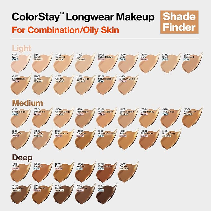 Revlon Liquid Foundation, ColorStay Face Makeup for Combination & Oily Skin, SPF 15, Medium-Full Coverage with Matte Finish, Natural Ochre (175), 1.0 oz