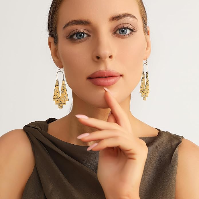 Zealmer Gold Geometric Earrings Statement Vintage Boho Ethnic Earrings Hollow Out Fan Shape Dangle Drop Earrings for Women Birthday Christmas Valentines Day Gift