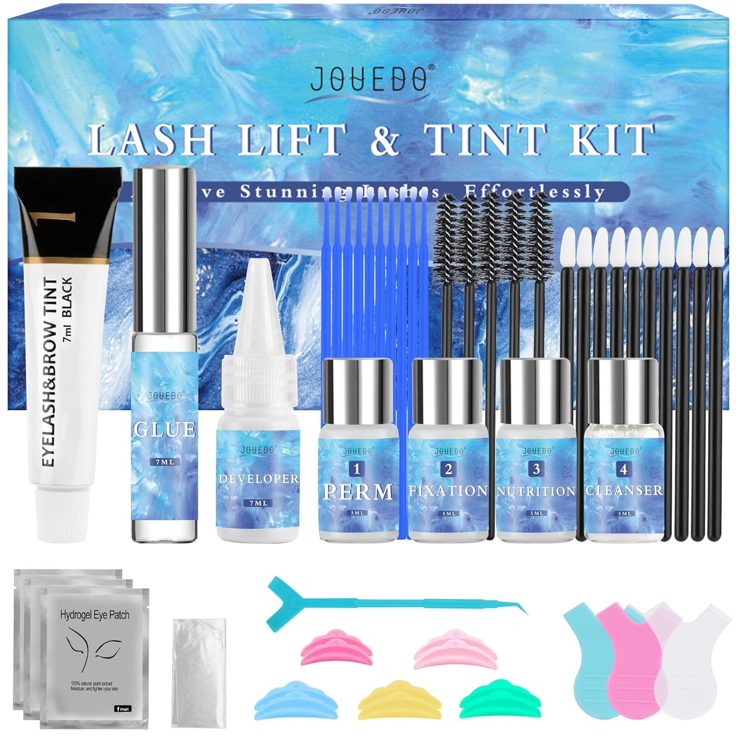Lash Lift Kit, Eyelash Perm Kit for Natural Curling, Professional Eyelash Lift Kit for Long-Lasting Curl, Black Eyebrows & Eyelashes Color Kit, DIY Lash Lamination Set for Salon & Home Use