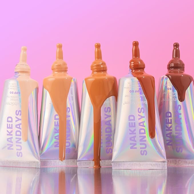 Naked Sundays BeautyScreen™ SPF 50 Mineral Peptide Foundation Tint – 2-in-1 Skin Tint & Mineral Sunscreen | Radiant, Buildable Coverage, Acne-Safe, Infused with Peptides (5 Tan Honey, 1.01 oz)