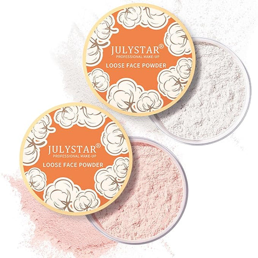 2PCS Setting Powder Loose Face Powder Matte Soft Smooth Oil Control Long Lasting Loose Setting Powder Makeup for Natural Flawless（01#Translucent+02# Pink Complexion）