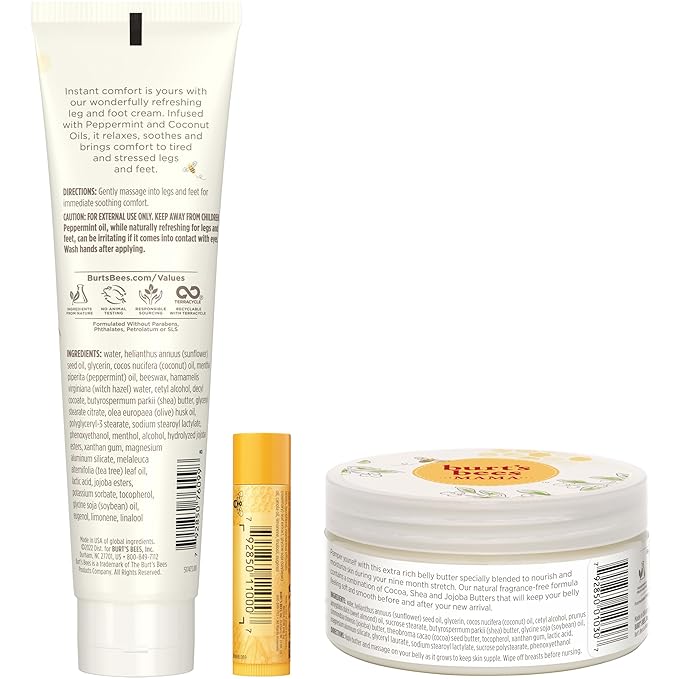 Burt's Bees Pregnancy Essentials Gifts Set, 3 Giftable Baby Shower Products & Must Have Baby Registry Items, Nourishing Skincare - Mama Belly Butter, Original Lip Balm, Leg & Foot Cream