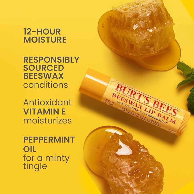 Burt's Bees Lip Balm Easter Basket Stuffers - Original Beeswax, Lip Moisturizer With Responsibly Sourced Beeswax, Tint-Free, Natural Conditioning Lip Treatment, 2 Tubes, 0.15 oz. (Pack of 2)