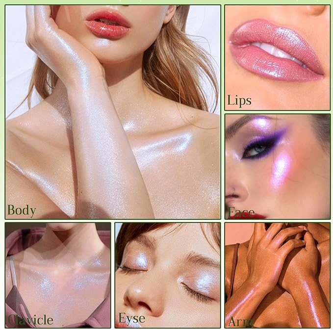 Highlighter Palette, Chameleon Face Shimmer Blush Makeup, Multichrome Glitter Holographic Iridescent Blue Sparkle, Rainbow Color Shifting Eyeshadow Cheek Contour Highlight Creamy Powder Pallet