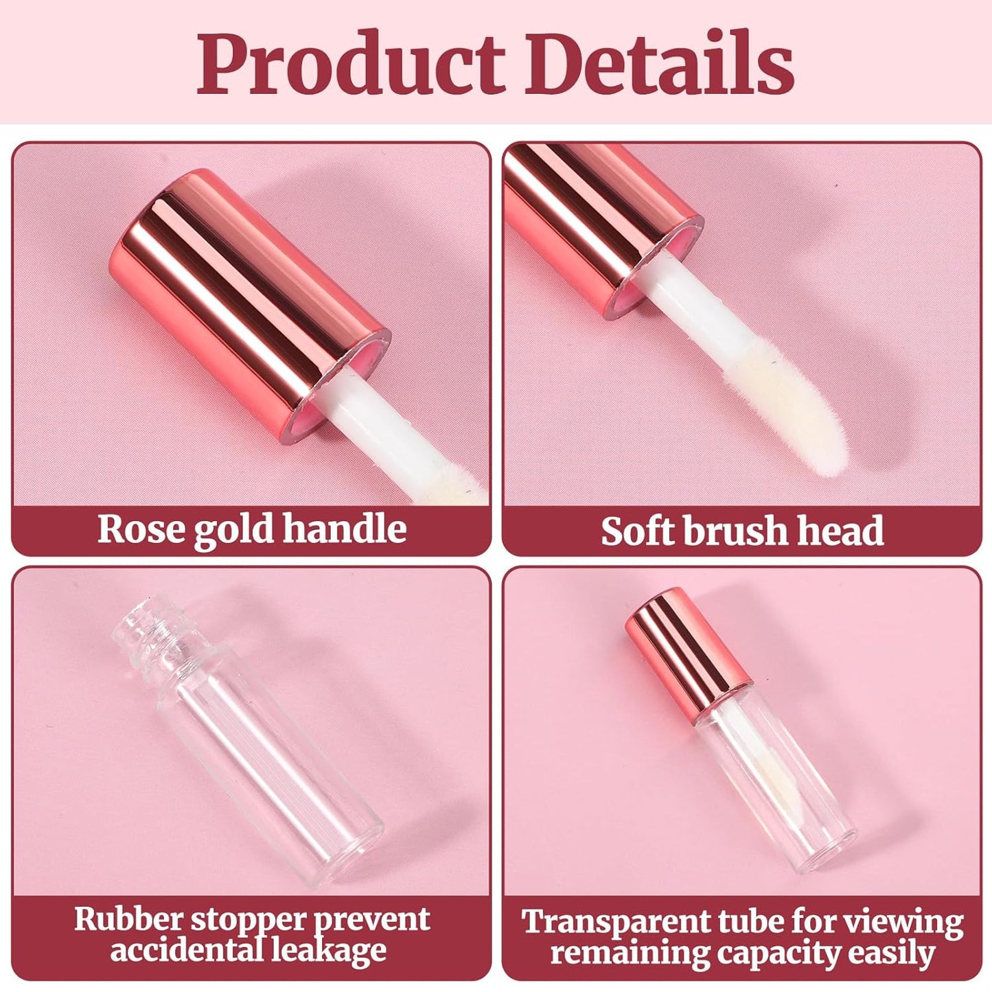 10 Pcs Empty Lip Gloss Tubes, 1.2ml Mini Refillable Lip Balm Bottles with Rubber Insert and Brush Clear Plastic Lip Balm Gloss Containers for Samples Lips Balms Travel Split and DIY Makeup