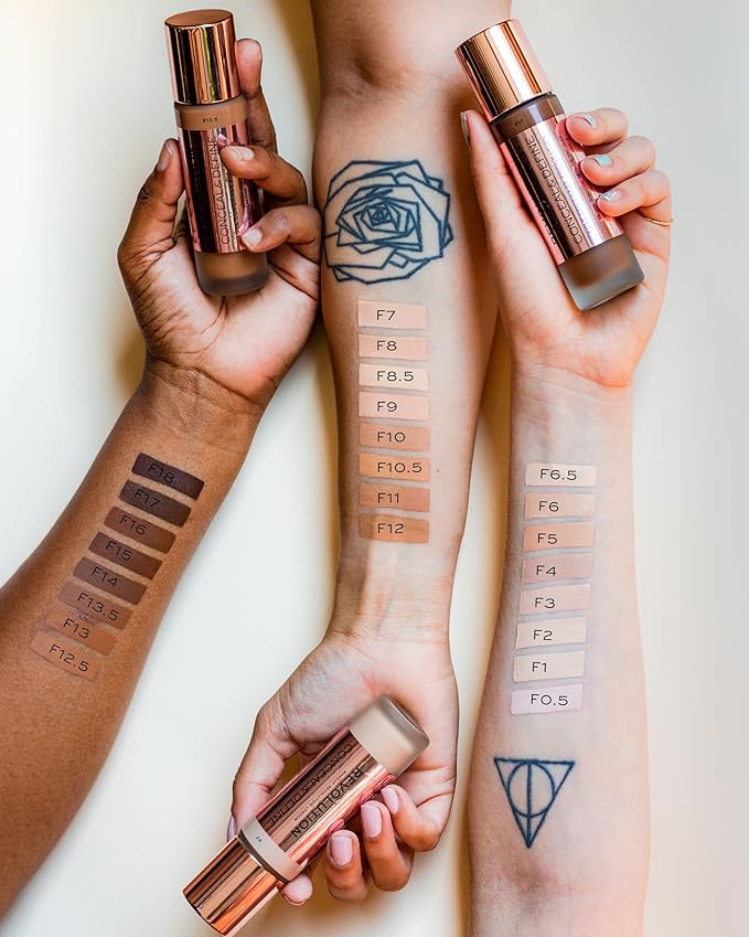 Revolution Beauty, Conceal & Define Foundation, Full Coverage, Long-Lasting Matte Finish, Vegan & Cruelty Free, F5 Light Skin Tones, 0.8 Fl.Oz.