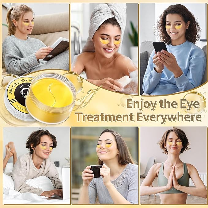 24k Gold Under Eye Patches - 60 Pcs Eye Mask Pure Gold Anti-Aging Collagen Hyaluronic Acid Under Eye Mask for Dark Circles, Puffiness & Wrinkles Refresh Your Skin
