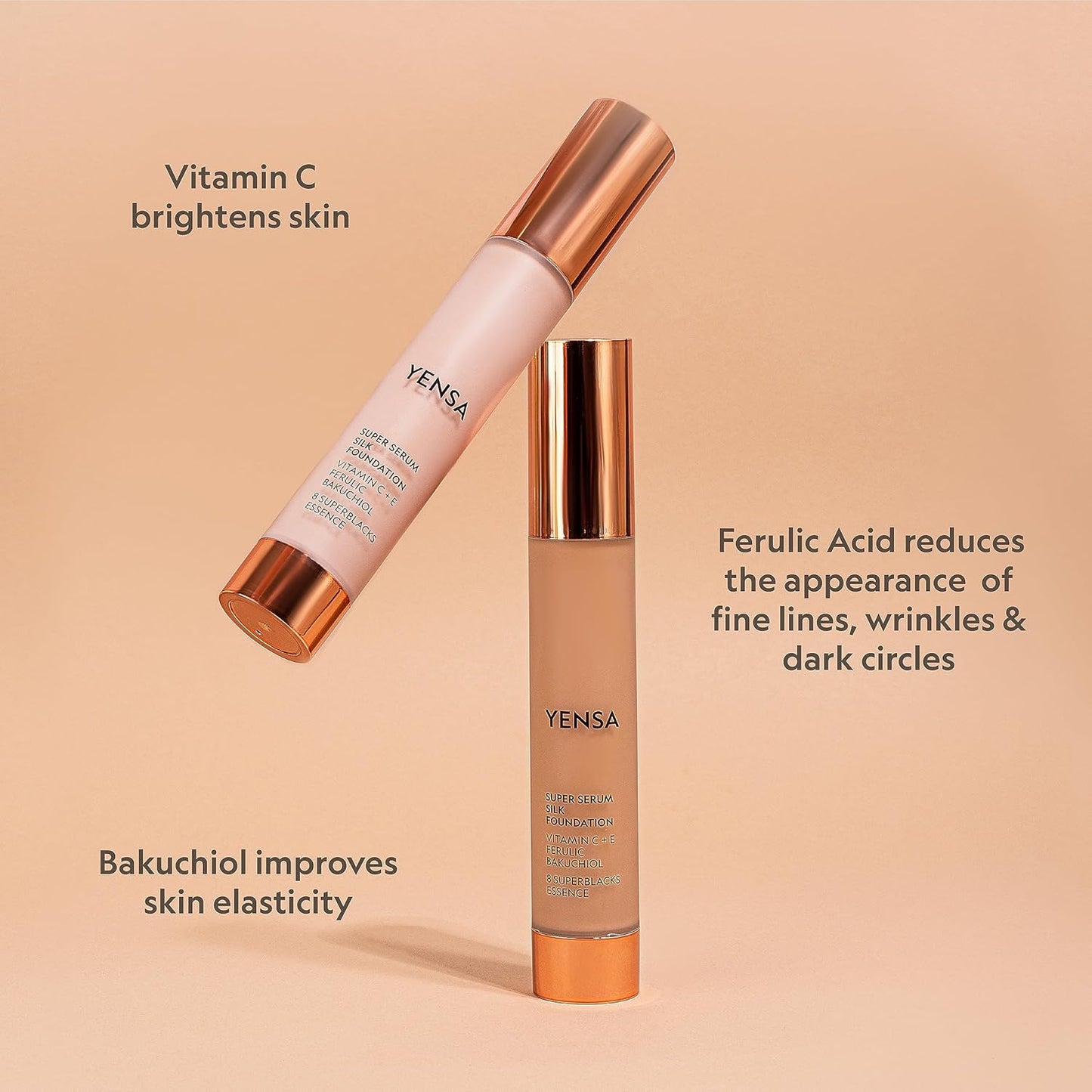 YENSA Super Silk Foundation - Full Coverage, Age-defying complex of Vitamin C, E, Ferulic, and Bakuchiol Oil (Deep 1) 1.0 fl oz
