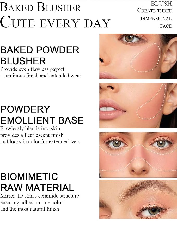 Baked Blush Powder, Natural Glow Blush Palette for Cheeks, Contour Brighten Highlight Face for a Shimmery or Matte Finish, Lightweight Blendable, Long Lasting Face Makeup #01