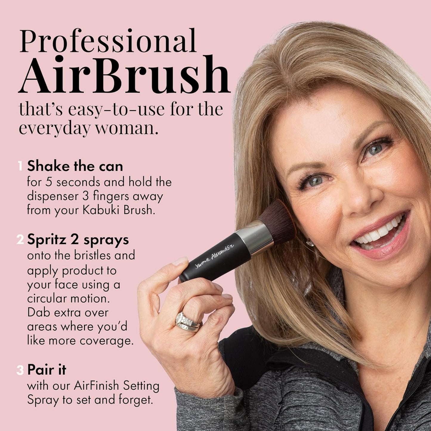 MagicMinerals AirBrush Foundation by Jerome Alexander – 2pc Set with Airbrush Foundation and Kabuki Brush - Spray Makeup with Anti-aging Ingredients for Smooth Radiant Skin - Light Medium