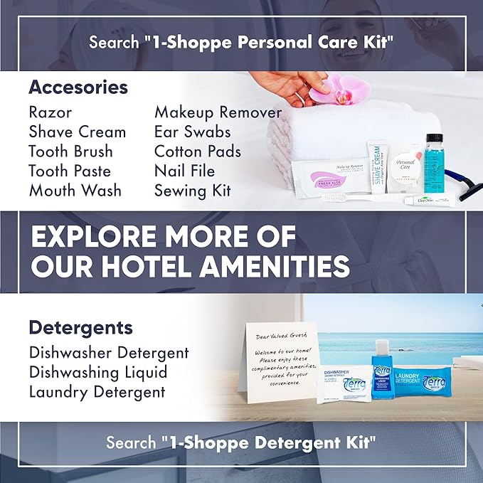 Eco Botanics Hotel Soaps and Toiletries Bulk Set | 1-Shoppe All-In-Kit Amenities for Hotels & Airbnb | 0.85 Conditioning Shampoo & oz Bar Soap Travel Size | 100 pieces