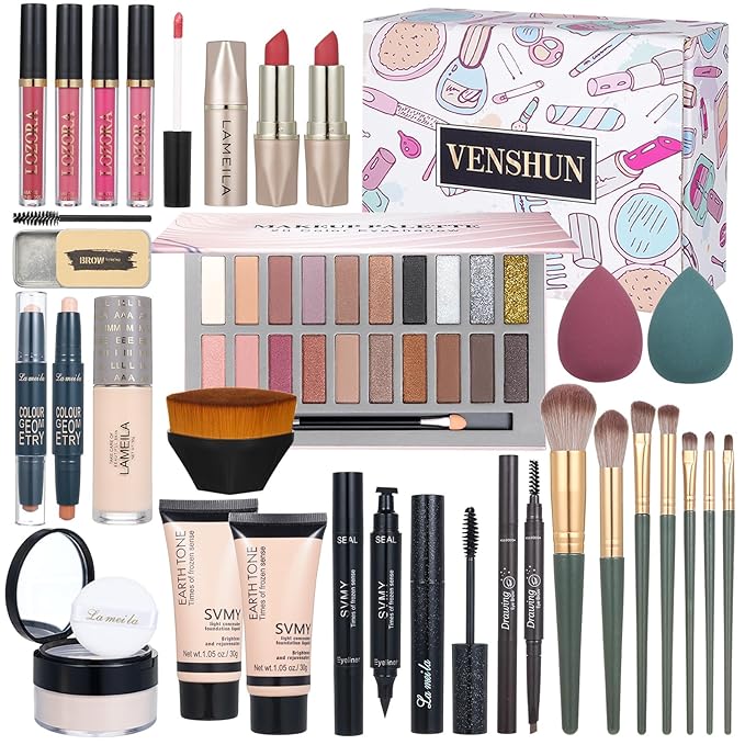 Makeup Kit Full Kit for Women Makeup Kit Full Kit for Teenagers Eyeshadow Palette Lip Gloss Foundation Mascara Eyeliner Cosmetic Brushes Cosmetic Bag etc. (20Middle)