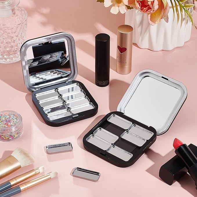 NICENEEDED 2 Pcs Empty Eyeshadow Palettes, 8 Grids Blush Pallet Makeup, DIY Eye Shadow Pigment Holder Case Refillable Cosmetic Sample Makeup Storage Box for Women