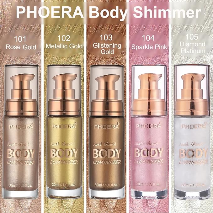 PHOERA Body Luminizer Highlighter, Waterproof Moisturizing and Glow For Face & Body, Face Body Glow Illuminator (101 Rose Gold)