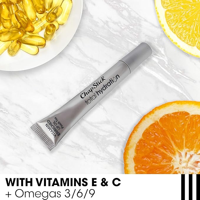 Chapstick Total Hydration Vitamin Enriched Lip Oil, Non Tinted, Vitamin c, vitamin E, Contains Omega 3 6 9, Peach Tea Flavor, 0.23 Fl Oz (Pack of 1)
