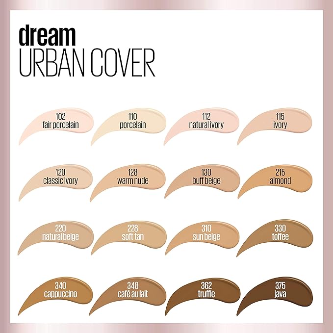 Maybelline Dream Urban Cover Flawless Coverage Foundation Makeup, SPF 50, Cappuccino