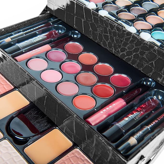 SHANY All In One Makeup Kit (Eyeshadow, Blushes, Face Powder, Lipstick, Eye liners, Makeup Pencils and Makeup Mirror - Makeup Set With Reusable Makeup Storage Box - Black