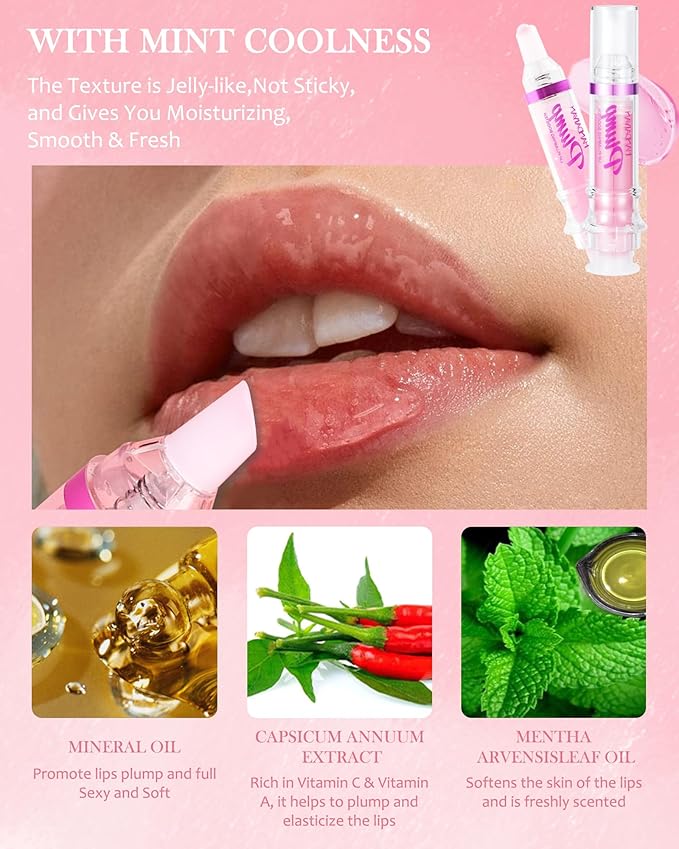 Lip Plumping Booster-2Colors Spicy Lip Plumper Oil Lip Gloss, Plump and Pout Lip Plumper Hydrating & Volumizes Lip GLaze, Enhancing Plump Effect for Fuller Lips, Lip Glossy Makeup Gift for Women-05+06
