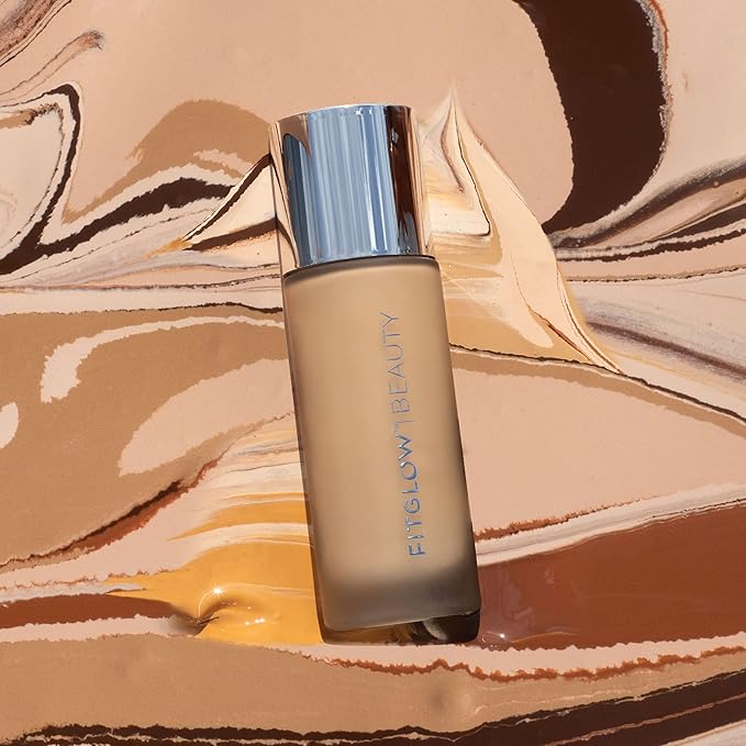 Fitglow Beauty - Natural Foundation+ Photo-Filtering Foundation | Vegan, Woman-Owned Clean Beauty (F5 - Tan-Deep Neutral, Soft Olive Undertones)