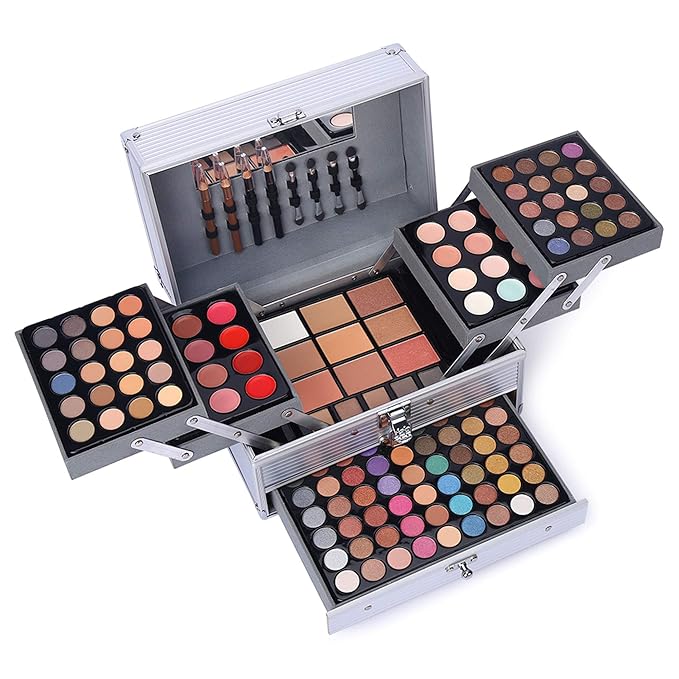 132 Color All In One Makeup Gift Set Kit- Includes 94 Eyeshadow, 12 Lip Gloss, 12 Concealer, 5 Eyebrow powder, 3 Face Powder, 3 Blush, 3 Contour Shade, 2 Lip Liners, 2 Eye Liners, 4 Eyeshadow Brush
