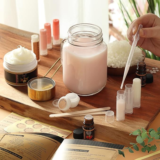 CraftZee Lip Balm Making Kit - DIY Lip Gloss Kit with Natural Beeswax Base, Shea Butter, Sweet Almond Oil, Essential Oils, Tubes, Jars & More Craft Kit For Adults