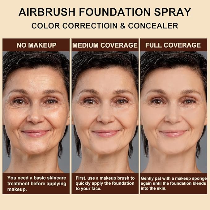 AirBrush Foundation Spray Set, Spray Foundation Makeup and Hydrating Face Primer Kit, Longwear Waterproof Liquid Matte Foundation Mist for Flawless Look, Brush and Sponge Include (#4 Warm Beige)