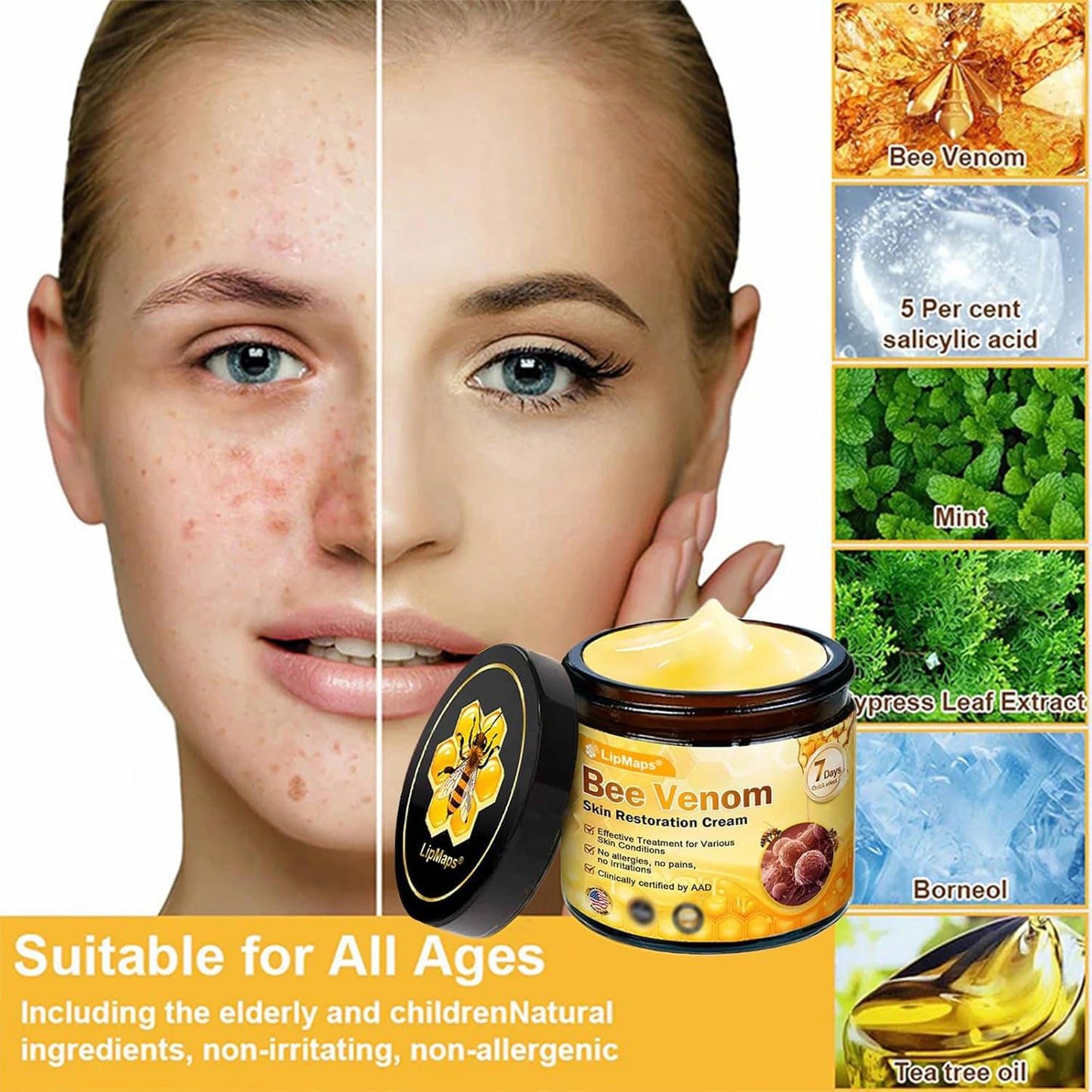 LipMaps Bee Venom skin Restoration Cream,Bee Venom Skin Treatment Cream,Deeply Moisturizing and Firming for All skin Types (1PC)